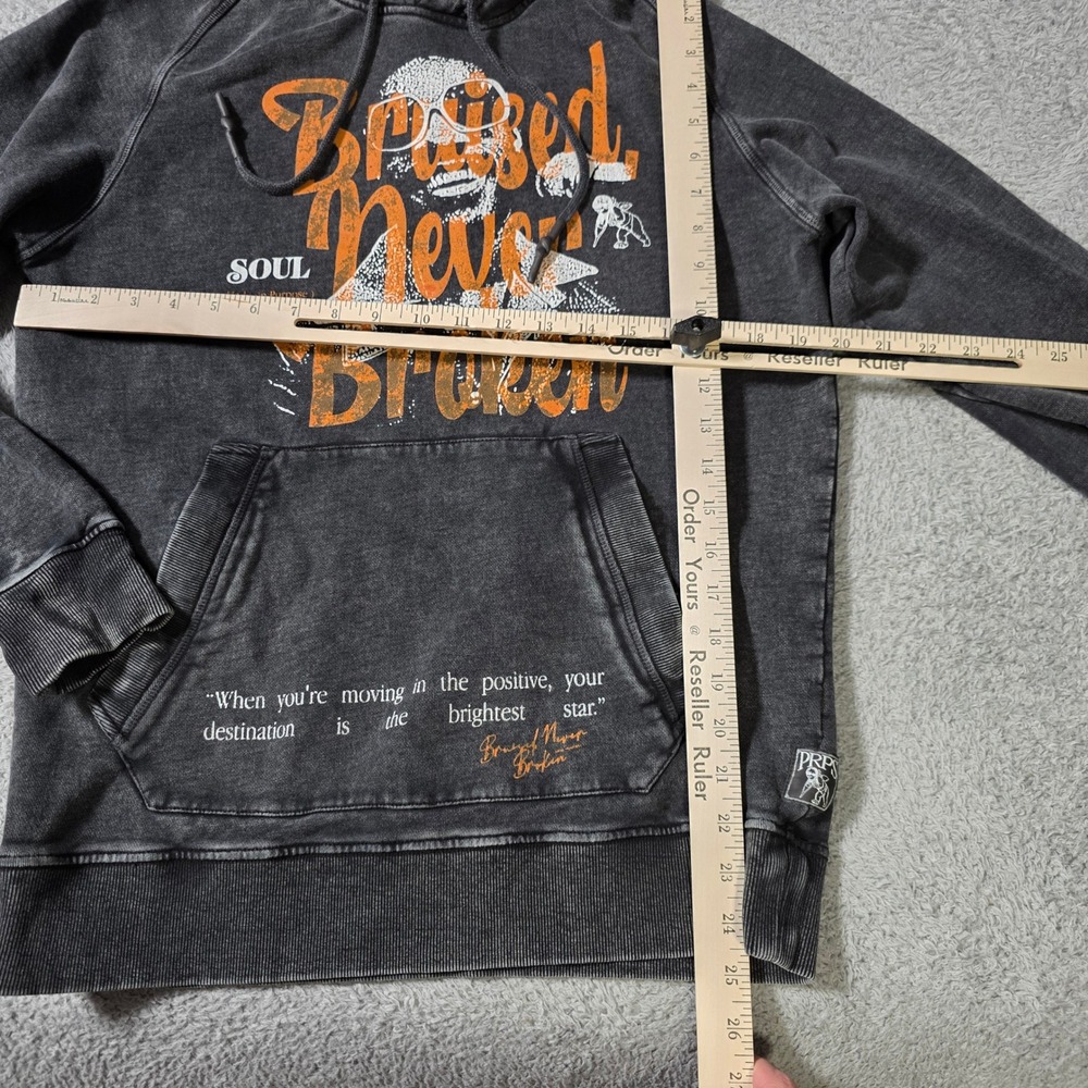 PRPS Mens Small Hoodie Charcoal Grey Bruised Never Broken Acid Wash Graphic - Picture 2 of 8